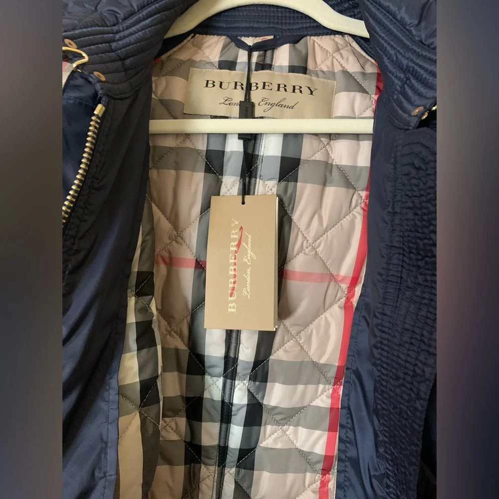 Authentic Burberry Finsbridge‎ Long Quilted Jacket Coat Belted Waist Navy XL NWT - Picture 5 of 13